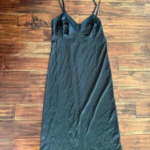 Vintage Vanity Fair Silky Satin Nylon Slip Lace Dress Black Size 34 / S/M